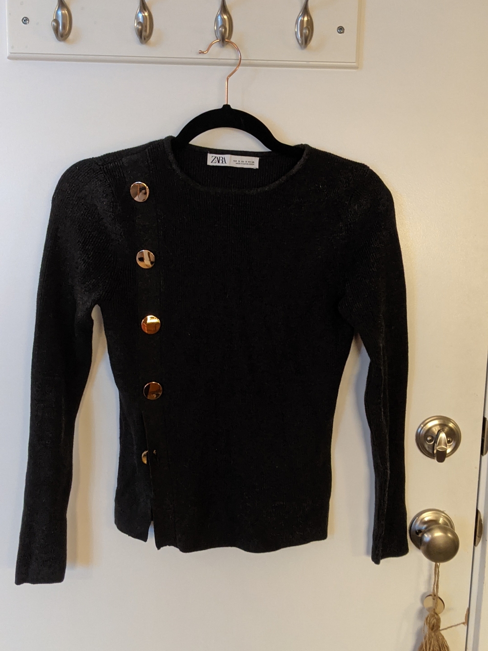 Zara Dark Grey Knit Sweater with Gold Buttons